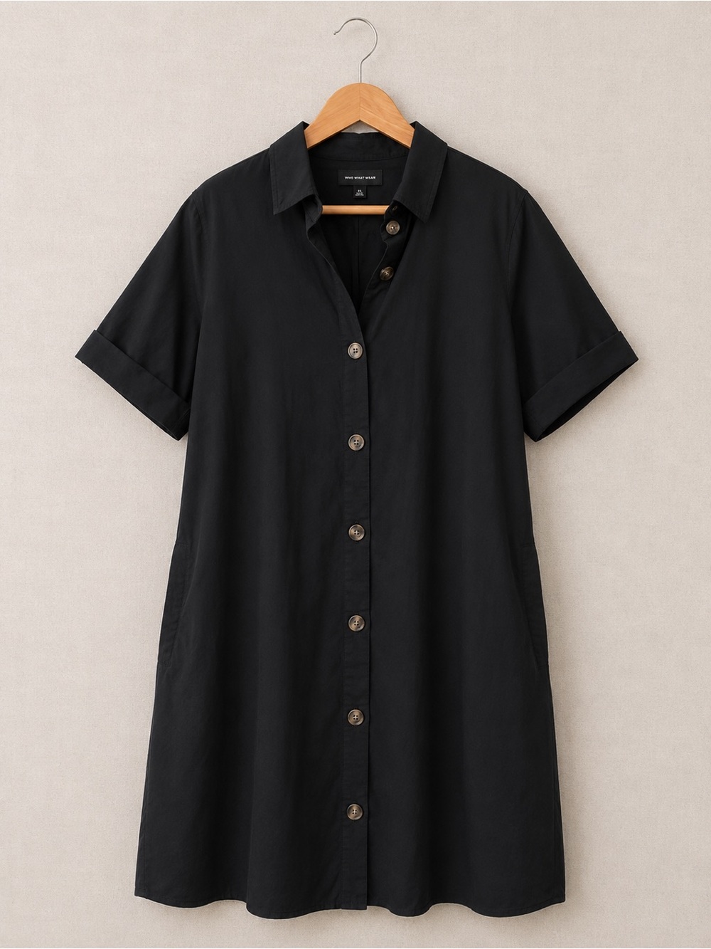 WHO WHAT WEAR Preppy Black Cotton Shirt Dress | XL